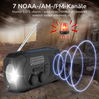 EmergencyAid™ – Kompaktes All-in-One Radio, Ladegerät, Taschenlampe und Solarpanel